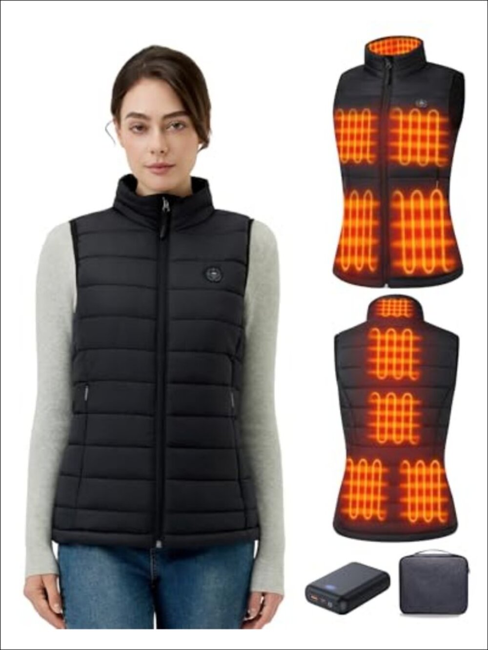 Heated Vest Women 9 Heating Zones Nylon Quilted Machine Washable